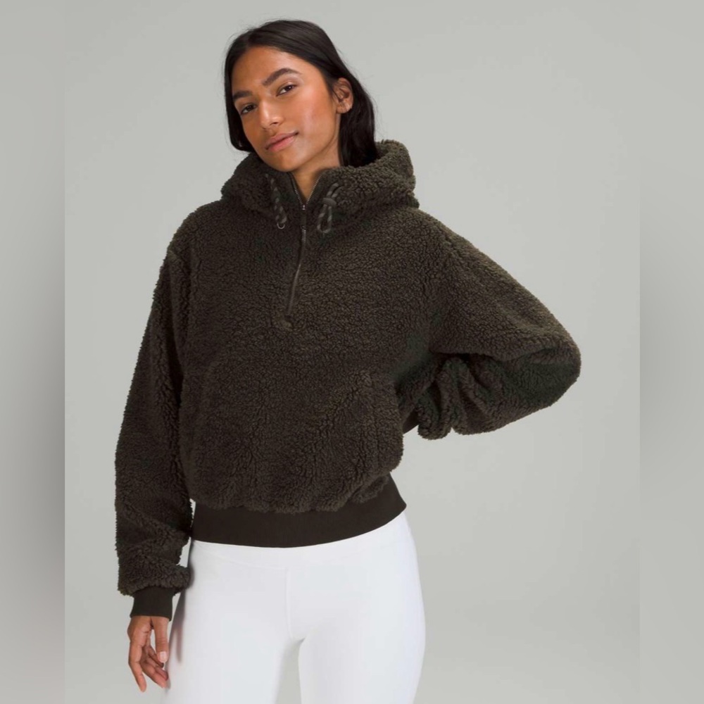 Lululemon Textured Fleece 1/2 Zip Dark Olive Size 10 - Picture 1 of 8